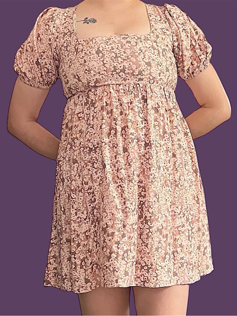 Brown floral babydoll mini dress